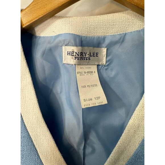 Henry-Lee, baby blue cropped Blazer Jacket with white trim Cloth Covered Buttons - Picture 2 of 8